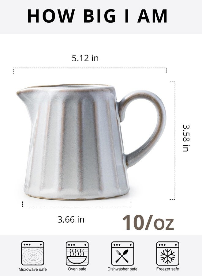 YHOJOY Ceramic Creamer Pitcher,Creamer Container with Handle, Small Milk Pitcher Cup for Coffee, Sauces, Salad, 10 OZ, Cream White - Image 2
