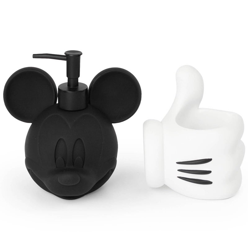 Jay Franco Disney Mickey Mouse Bathroom Soap Dispenser Set  2 Piece White and Black Collection Includes Resin Lotion Pump and Tumbler Cup  Bathroom Dcor