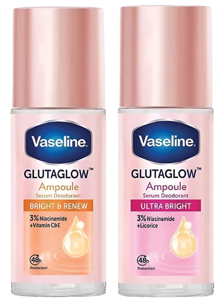 فازلين مجموعة جلوتاجلو مكونة من مصل مزيل العرق أمبولة متجددة وفائقة اللمعان، كل منها 45 مل