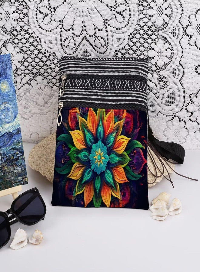 XiaoGalaee Mandala Print Women Crossbody Bag Multi-Color Floral Geometry Adjustable Shoulder Strap Messenger Bag Birthday Christmas Gift for Sister Adult Purse - Image 3