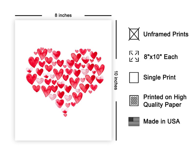 Poster Master Watercolor Heart Shapes Print - Love Poster - Valentine's Day Art - Gift for Men, Women, Couple & Lovers - Romantic Decor for Bedroom or Living Room - 8x10 UNFRAMED Wall Art - Image 2
