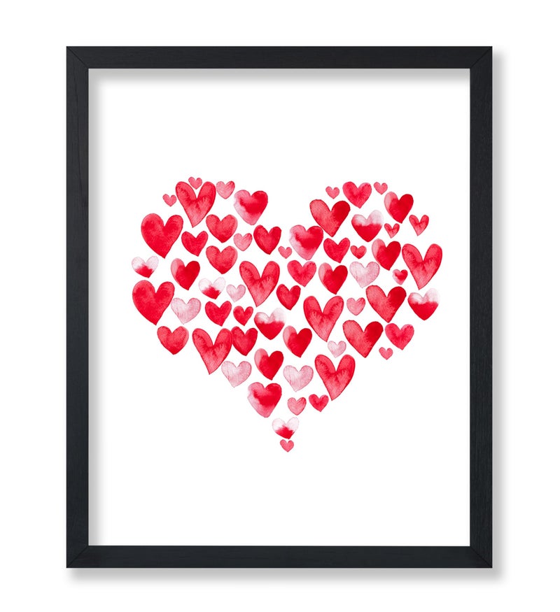 Poster Master Watercolor Heart Shapes Print - Love Poster - Valentine's Day Art - Gift for Men, Women, Couple & Lovers - Romantic Decor for Bedroom or Living Room - 8x10 UNFRAMED Wall Art - Image 1