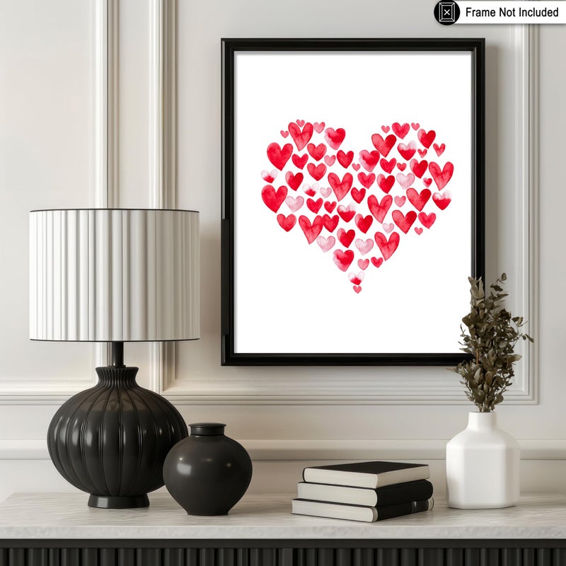 Poster Master Watercolor Heart Shapes Print - Love Poster - Valentine's Day Art - Gift for Men, Women, Couple & Lovers - Romantic Decor for Bedroom or Living Room - 8x10 UNFRAMED Wall Art - Image 3