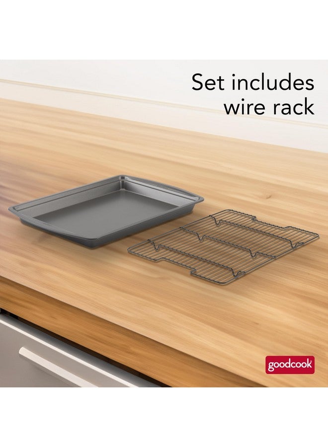 GoodCook صينية خبز غير لاصقة من كربون ستيل 15 بوصة × 10.5 بوصة مع رف سلكي مرتفع - مثالية للبيتزا، لحم مقدد مقرمش، صينية طهي متعددة الاستخدامات، رف تبريد، مجموعة أدوات مطبخ، آمنة في غسالة الصحون - Image 3