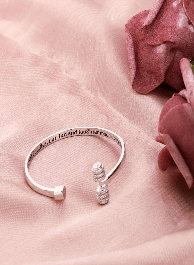 AKTAP Dumbbell Cuff Bracelet Fitness Jewelry Chance Made Us But Fun And Laughter Made Us Friends Best Friend BFF Gift Couples Jewelry (Dumbbell Cuff Set Bracelet) - Image 2