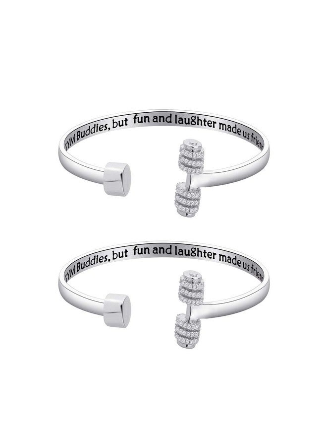 AKTAP Dumbbell Cuff Bracelet Fitness Jewelry Chance Made Us But Fun And Laughter Made Us Friends Best Friend BFF Gift Couples Jewelry (Dumbbell Cuff Set Bracelet) - Image 1