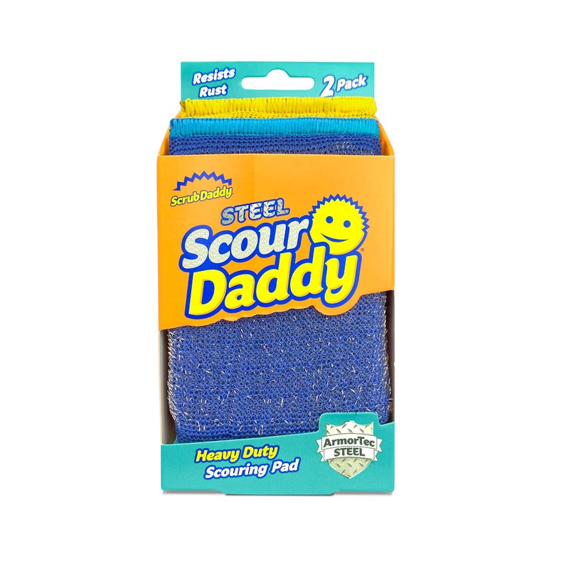 Scrub Daddy Steel Scour Pads - Scour Daddy Steel - Stainless Steel Scouring Pads for Dishes, Pots, Pans and Grill, Scrubbers for Kitchen and Bathroom, Soft in Warm Water, Firm in Cold - 2ct - Image 1
