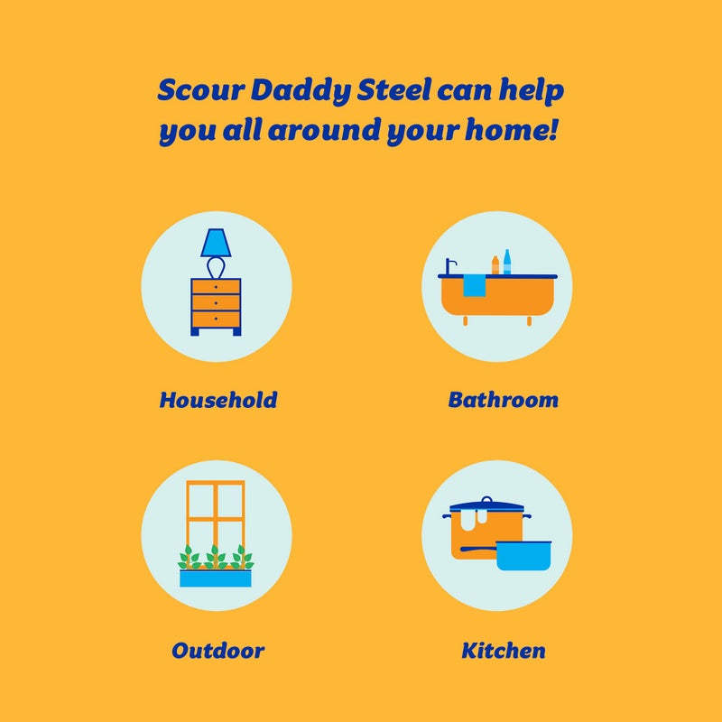 Scrub Daddy Steel Scour Pads - Scour Daddy Steel - Stainless Steel Scouring Pads for Dishes, Pots, Pans and Grill, Scrubbers for Kitchen and Bathroom, Soft in Warm Water, Firm in Cold - 2ct - Image 5