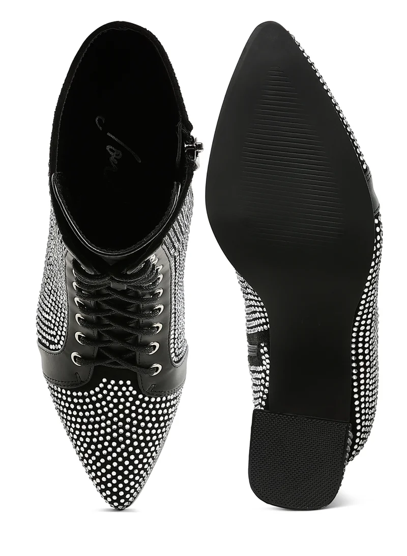 London Rag Rhinestone Embellished Ankle Boots in Black
