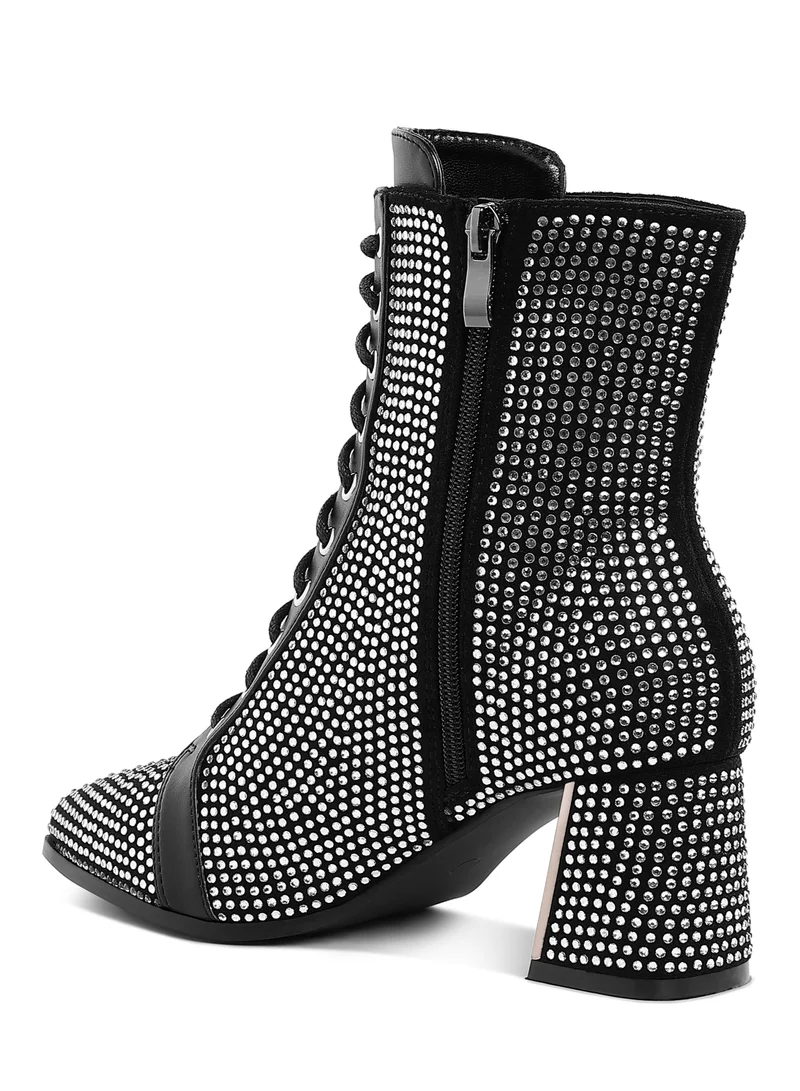 London Rag Rhinestone Embellished Ankle Boots in Black