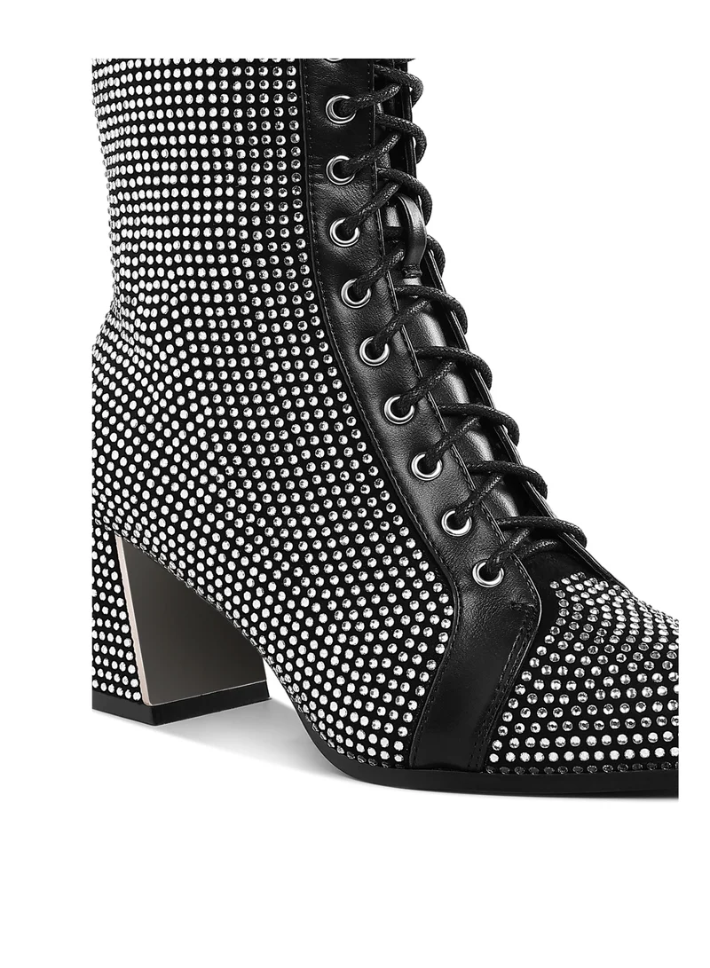 London Rag Rhinestone Embellished Ankle Boots in Black