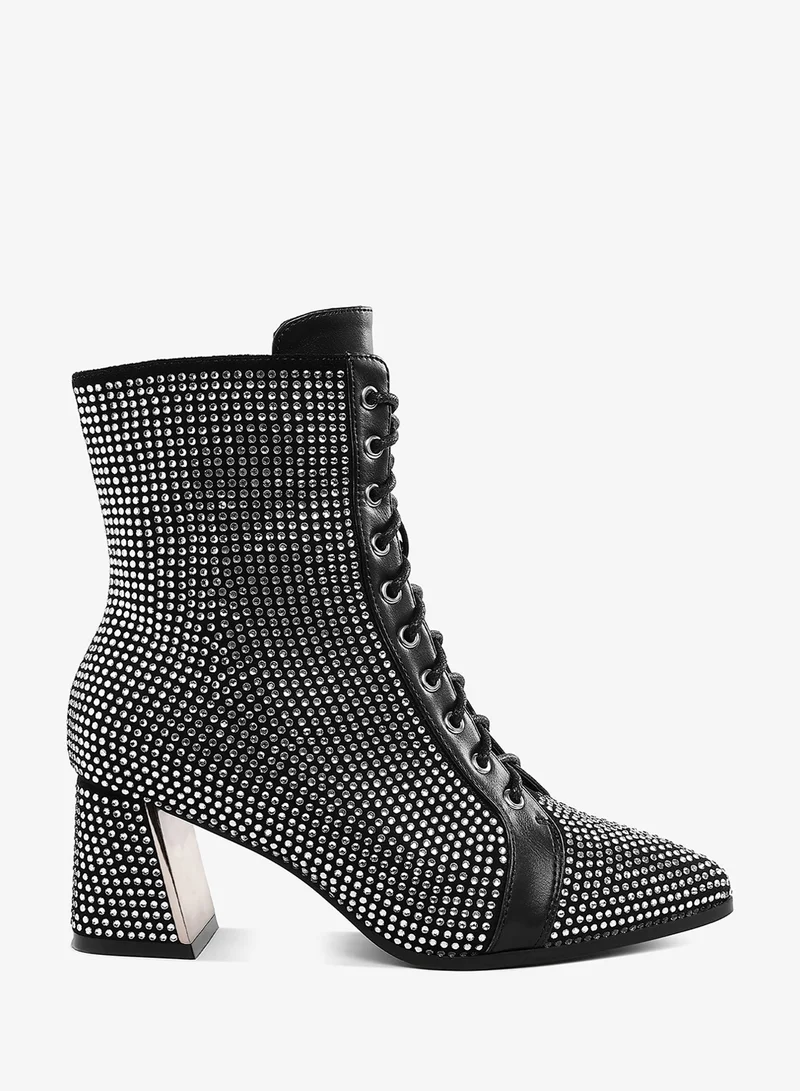 Rhinestone Embellished Ankle Boots in Black