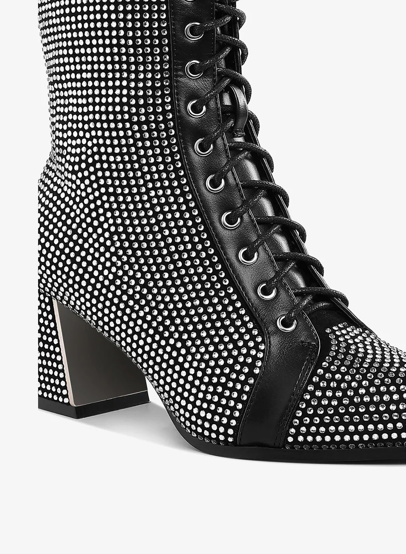 London Rag Rhinestone Embellished Ankle Boots in Black