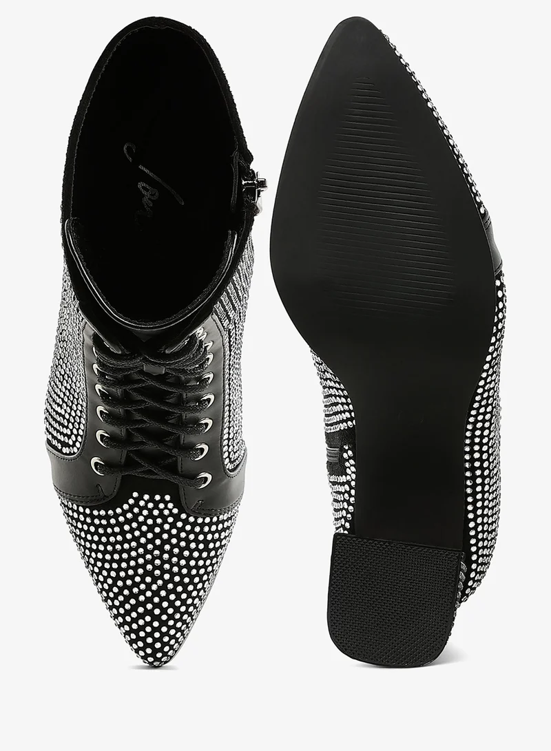 London Rag Rhinestone Embellished Ankle Boots in Black