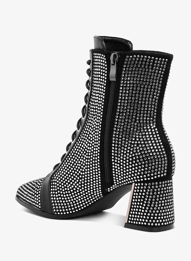 London Rag Rhinestone Embellished Ankle Boots in Black