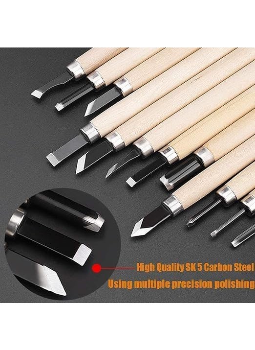 PIERCELL ENTERPRISE Piercell 12pcs Professional Wood Carving Chisel Set Carbon Steel Wood Carving Tools Power Grip Carving Tools Great For Carving Woodworking Beginners  - Image 4