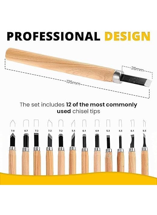 PIERCELL ENTERPRISE Piercell 12pcs Professional Wood Carving Chisel Set Carbon Steel Wood Carving Tools Power Grip Carving Tools Great For Carving Woodworking Beginners  - Image 2