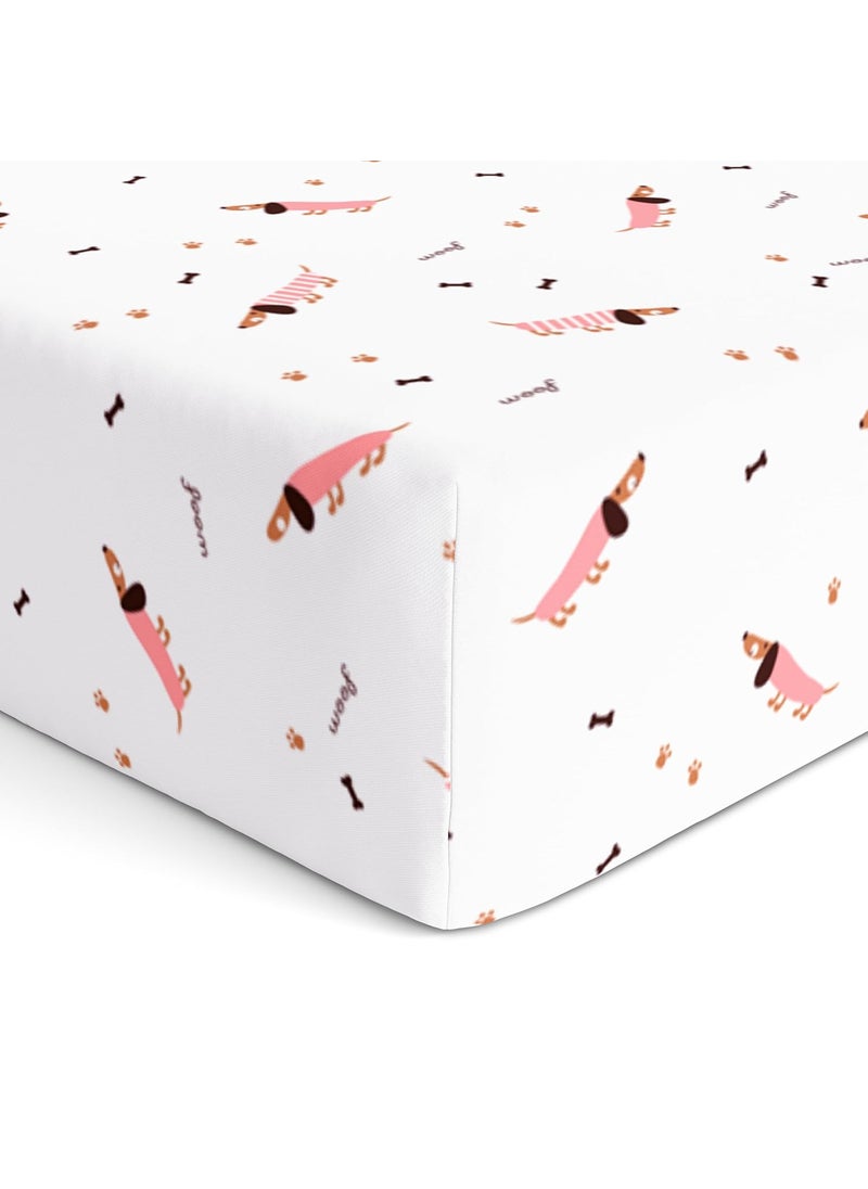 The White Cradle Cotton Baby Crib Fitted Bed Sheets for Cot Organic Twill Fabric Baby Bedding for New Born Infants Toddlers 52x28 Pack of 1 The White Cradle Girl Poodle 