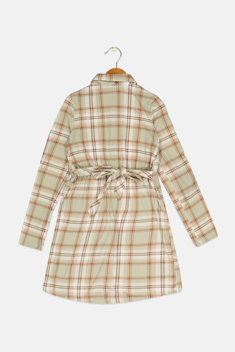 No Comment Kids Girl Checkered Shirt Dress, Green - Image 2