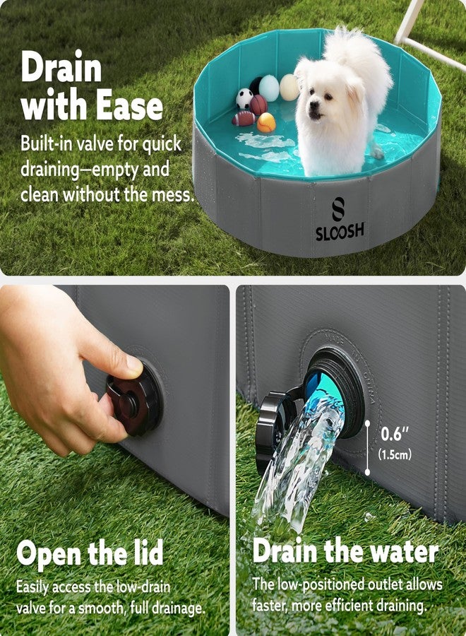 Sloosh Foldable Dog Bath Pool - Collapsible Dog Pet Pool Bathing Tub Kiddie Pool 32" x 8" (Grey) - Image 2