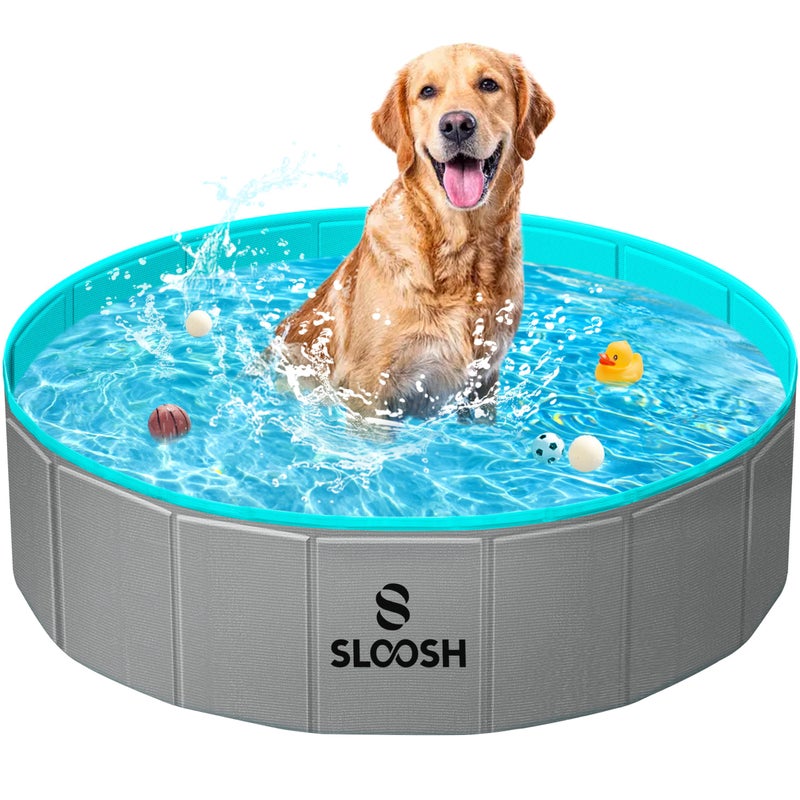Sloosh Foldable Dog Bath Pool - Collapsible Dog Pet Pool Bathing Tub Kiddie Pool 32" x 8" (Grey) - Image 1