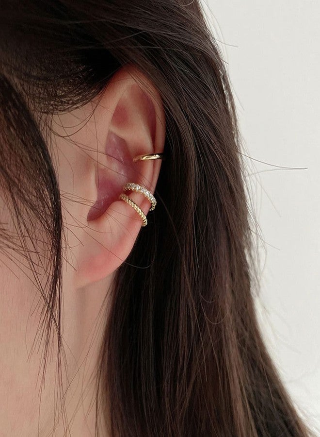 DOLLESS Ear Cuff Earrings for Women Cubic Zirconia Hoop Huggie Ear Cuffs for Women Non Piercing (Gold) - Image 3