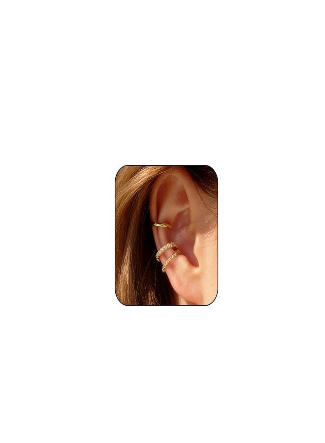DOLLESS Ear Cuff Earrings for Women Cubic Zirconia Hoop Huggie Ear Cuffs for Women Non Piercing (Gold) - Image 1