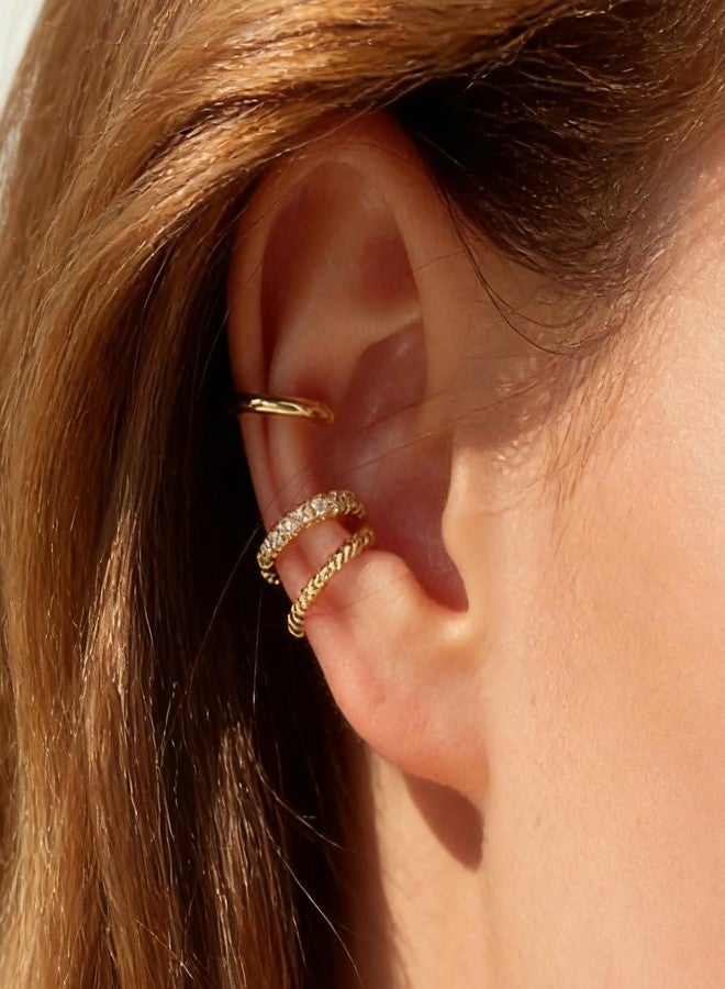 DOLLESS Ear Cuff Earrings for Women Cubic Zirconia Hoop Huggie Ear Cuffs for Women Non Piercing (Gold) - Image 2