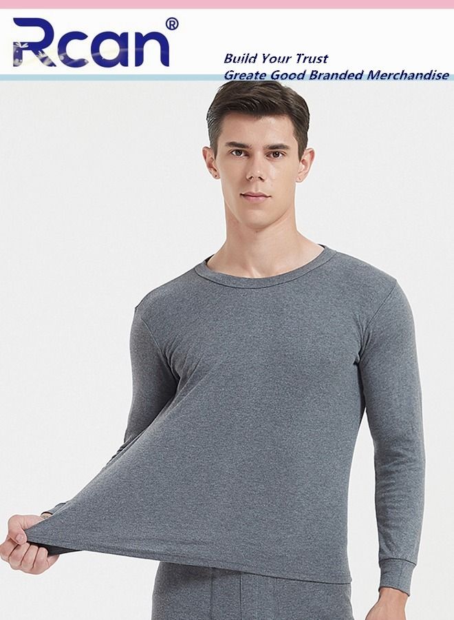Rcan 2 Piece Men's Round Neck Thermal Underwear Set Winter Pajamas Lightweight Slim Fitting Long Sleeved T-Shirt and Long Pants Lining Basic Layer Bottoming Shirt Plus Size  - Image 3