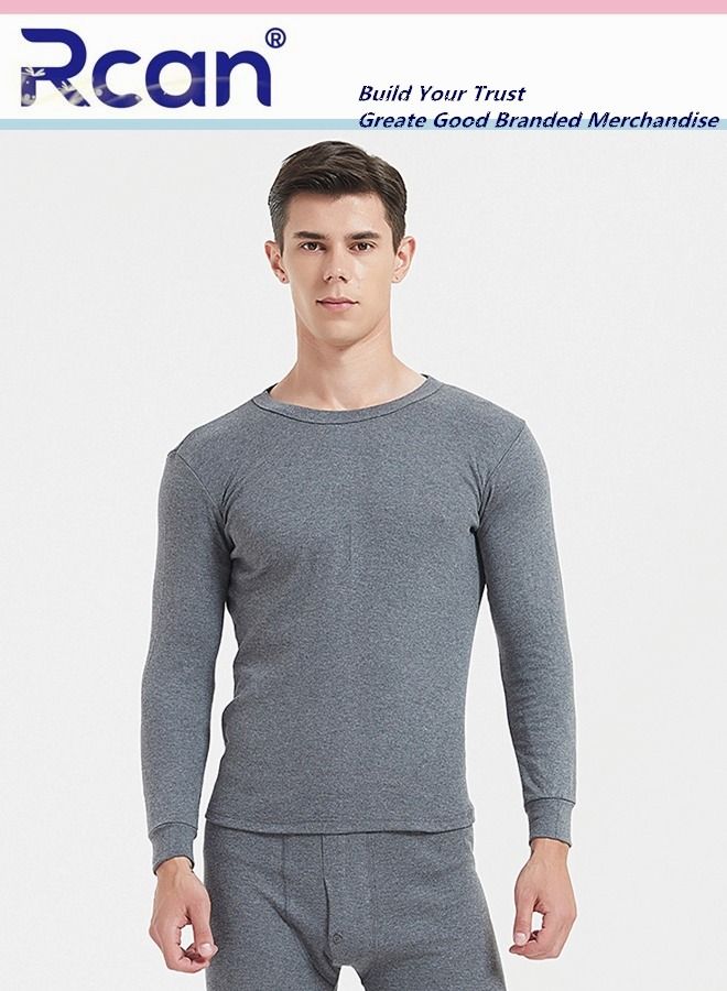 Rcan 2 Piece Men's Round Neck Thermal Underwear Set Winter Pajamas Lightweight Slim Fitting Long Sleeved T-Shirt and Long Pants Lining Basic Layer Bottoming Shirt Plus Size  - Image 2