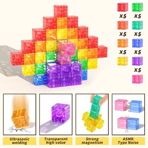 Apluses 45PCS Magnetic Blocks Transparent Magnet Cubes Toddler Building Blocks Sensory Autism Gifts for Kids Ages 3 Preschool Travel Toys for 35 Year Old Boys and Girls - Image 5