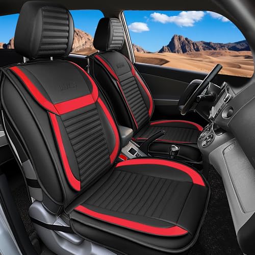 LINGVIDO Full Set Car Seat Covers Faux Nappa Leather Airbag Compatible and Waterproof Protectors for Sedans SUVs Breathable Interior for Active Families Pets and Commuters 5 Seats BlackRed - Image 1