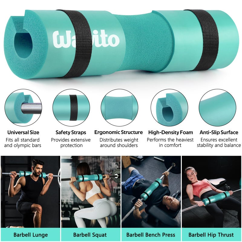 WALITO 7Pcs Barbell Pad Set for Hip Thrust - Squat Pad,Gym Accessories for Women with Bar Bad,Bench Press, with Gym Ankle Straps,Resistance Bands for Working Out,Lifting Strap,Carry Bag - Image 3