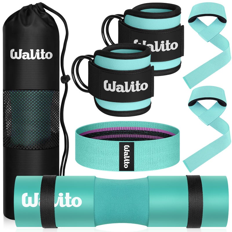 WALITO 7Pcs Barbell Pad Set for Hip Thrust - Squat Pad,Gym Accessories for Women with Bar Bad,Bench Press, with Gym Ankle Straps,Resistance Bands for Working Out,Lifting Strap,Carry Bag - Image 1