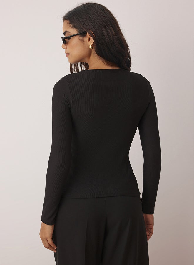 trendyol Black Ottoman Stand Collar Button Long Sleeve Body Fitting Knitted Blouse - Image 4