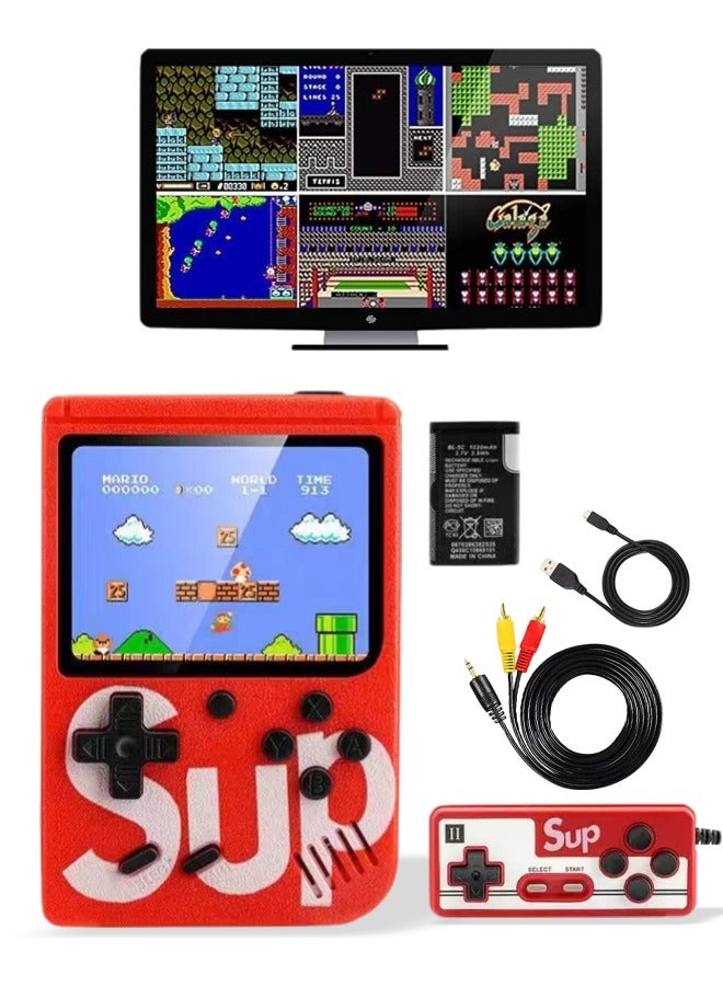 Handheld Game Console, Portable Retro Video Game Console with 400 Classical FC Games, 3-Inch Screen, 1020mAh Rechargeable Battery Support for Connecting TV and Two People to Play Together (Red).