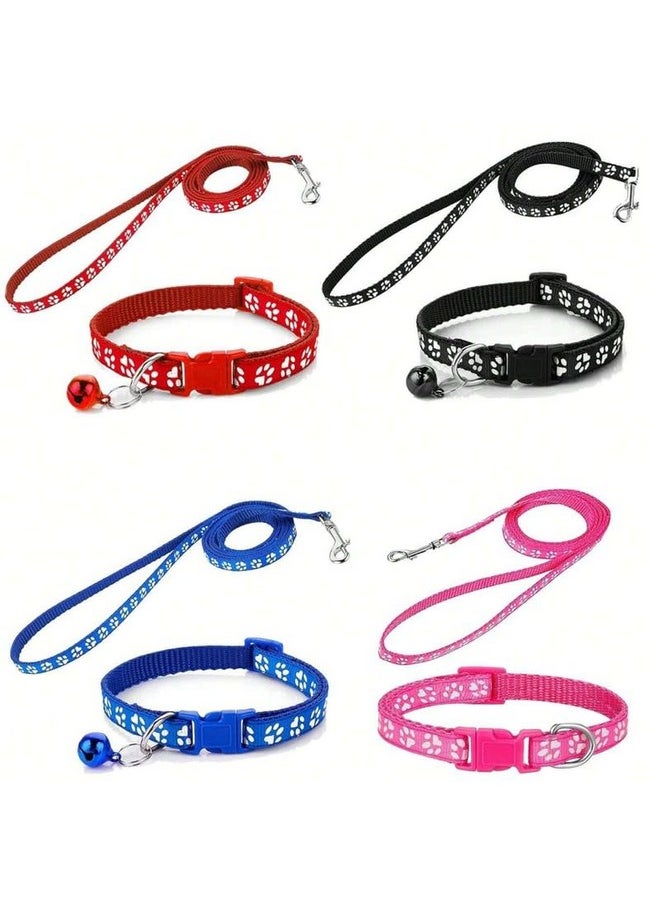 PET Dog Collar And Leash Set Puppy Printed, Adjustable Nylon Collar With Leash For Cat And Puppy, Quick Release And Breathable Collar Set For Puppies, Dog & Cat 10 Mm  - Image 1