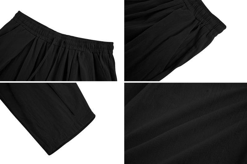 Gafeng Mens Linen Yoga Pants Elastic Waist Drawstring Summer Beach Loose Fit Casual Tapered Trousers Black - Image 5