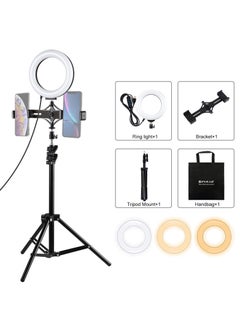 PULUZ 6.2 Inch/16cm Selfie Vlogging Ring Vedio Light Live Broadcast Kit With Adjustable Tripod Stand 42 Inch Equipped With 2 Cell Phone Holders Black  - Image 1