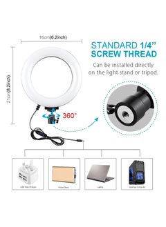 PULUZ 6.2 Inch/16cm Selfie Vlogging Ring Vedio Light Live Broadcast Kit With Adjustable Tripod Stand 42 Inch Equipped With 2 Cell Phone Holders Black  - Image 3