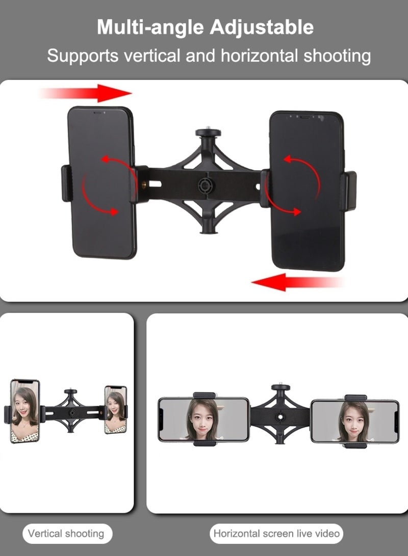 6.2 Inch/16cm Selfie Vlogging Ring Vedio Light Live Broadcast Kit With Adjustable Tripod Stand 42 Inch Equipped With 2 Cell Phone Holders Black