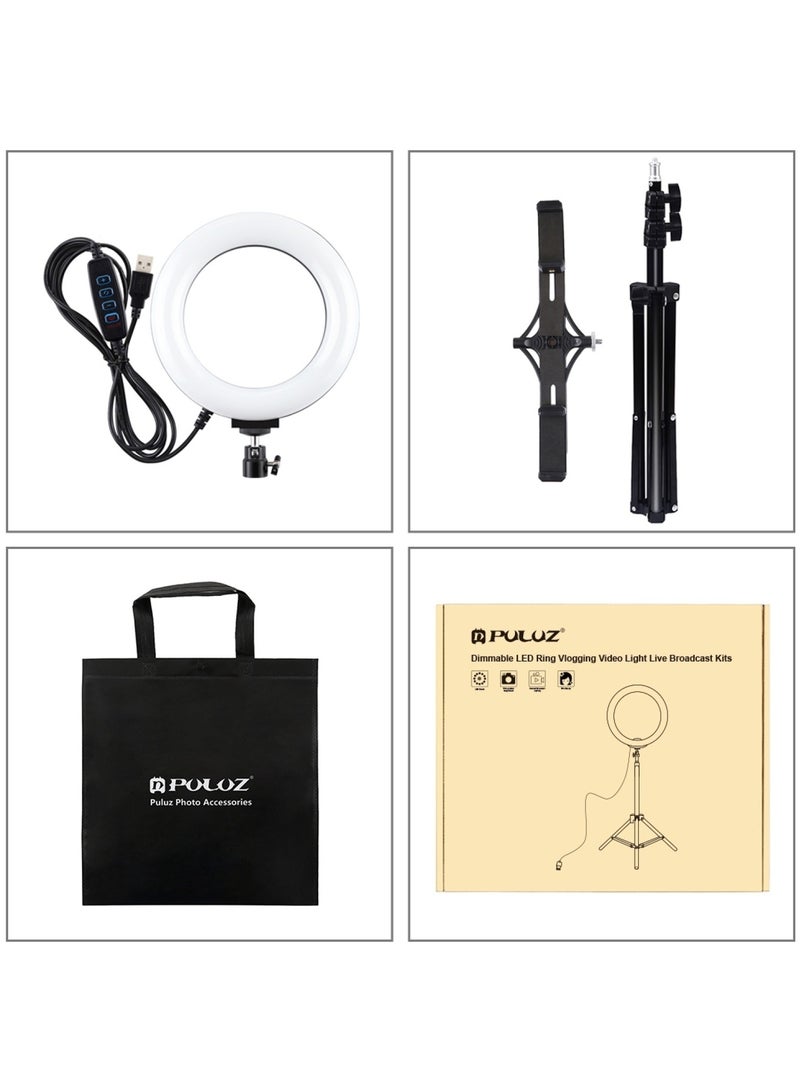 6.2 Inch/16cm Selfie Vlogging Ring Vedio Light Live Broadcast Kit With Adjustable Tripod Stand 42 Inch Equipped With 2 Cell Phone Holders Black