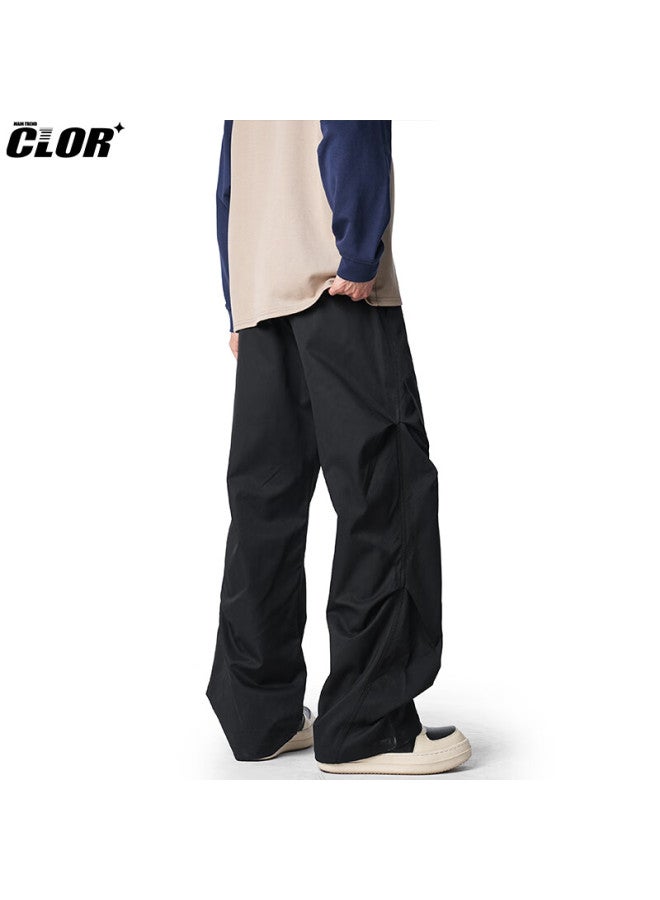 Clor Men's American Style Pleated Pants Spring Autumn Loose Casual Breathable Sports Cargo Pants Cl94 Black M - Image 2