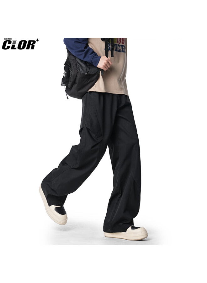 Clor Men's American Style Pleated Pants Spring Autumn Loose Casual Breathable Sports Cargo Pants Cl94 Black M - Image 4