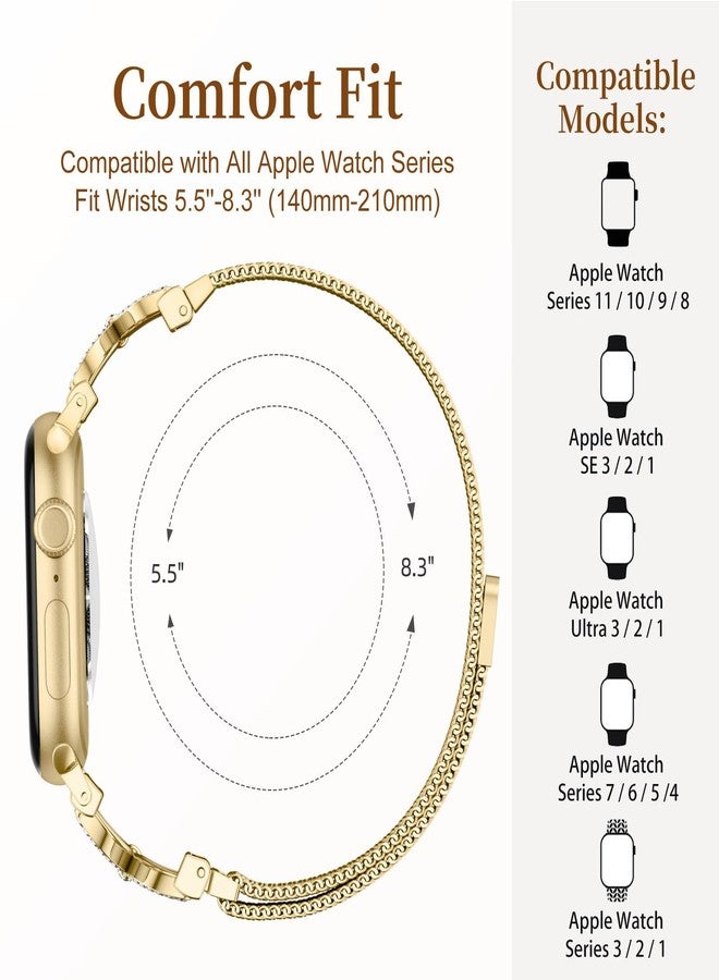 Getino Magnetic Metal Strap for Apple Watch Bands for Women 40mm 41mm 42mm 44mm 45mm 46mm 49mm 38mm Series 11 10 9 8 7 6 5 4 3 2 SE Ultra, Bling Dressy Stainless Steel Milanese Loop iWatch Band - Image 5