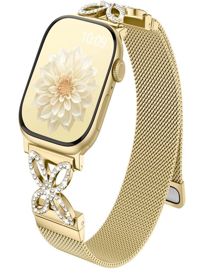 Getino Magnetic Metal Strap for Apple Watch Bands for Women 40mm 41mm 42mm 44mm 45mm 46mm 49mm 38mm Series 11 10 9 8 7 6 5 4 3 2 SE Ultra, Bling Dressy Stainless Steel Milanese Loop iWatch Band - Image 1