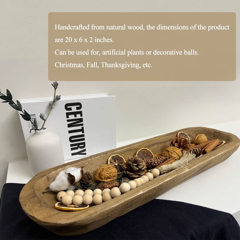 BEDAZE Wooden Dough Bowls Decorativeï¼ŒRustic Bread Long Bowls Decor Wood Tray, Hand Carved For Table Centerpiece Decor, Home Decor (20 * 6 * 2 inch Brown) - Image 4