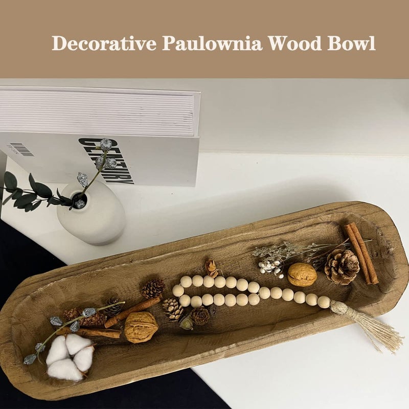 BEDAZE Wooden Dough Bowls Decorativeï¼ŒRustic Bread Long Bowls Decor Wood Tray, Hand Carved For Table Centerpiece Decor, Home Decor (20 * 6 * 2 inch Brown) - Image 5