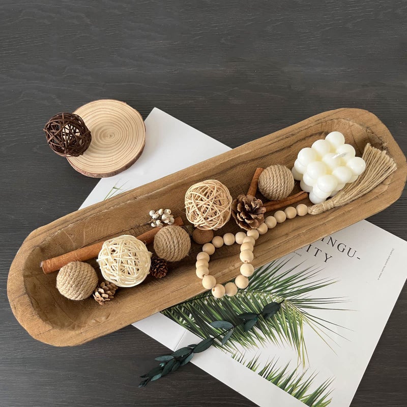 BEDAZE Wooden Dough Bowls Decorativeï¼ŒRustic Bread Long Bowls Decor Wood Tray, Hand Carved For Table Centerpiece Decor, Home Decor (20 * 6 * 2 inch Brown) - Image 1