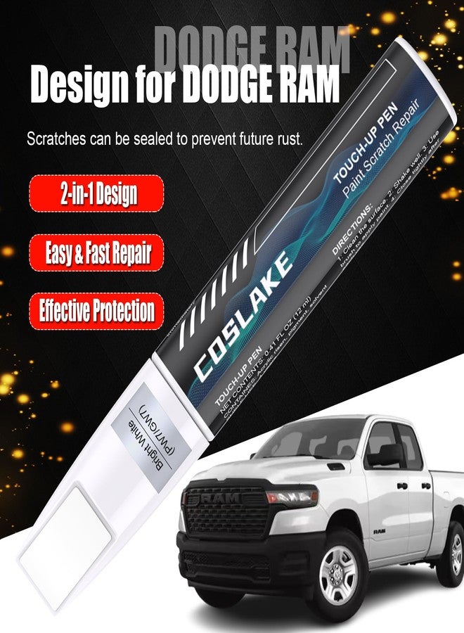 COSLAKE Car Touch Up Paint(Bright White(PW7/GW7)) for Dodge Ram, Car Paint Scratch Repair Kit, Quick & Easy Solution to Repair, 2 in 1 Scratch Remover Pen with 2PCS Disposable Micro Applicators - Image 2